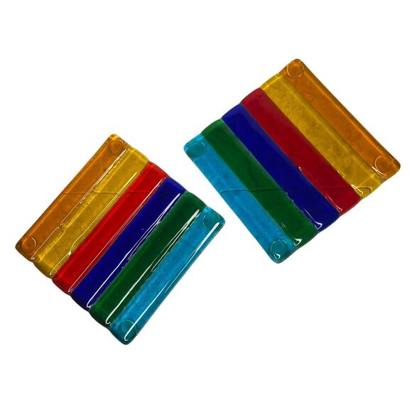 CB2 Fused GLass Rainbow Coasters Set of 2 - Picture 1 of 8